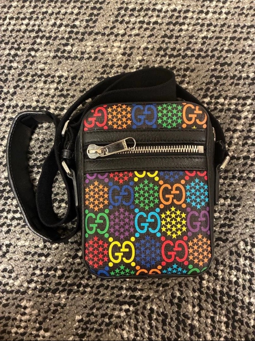 Gucci Multicolor GG Canvas Shoulder Bag with Black Trim